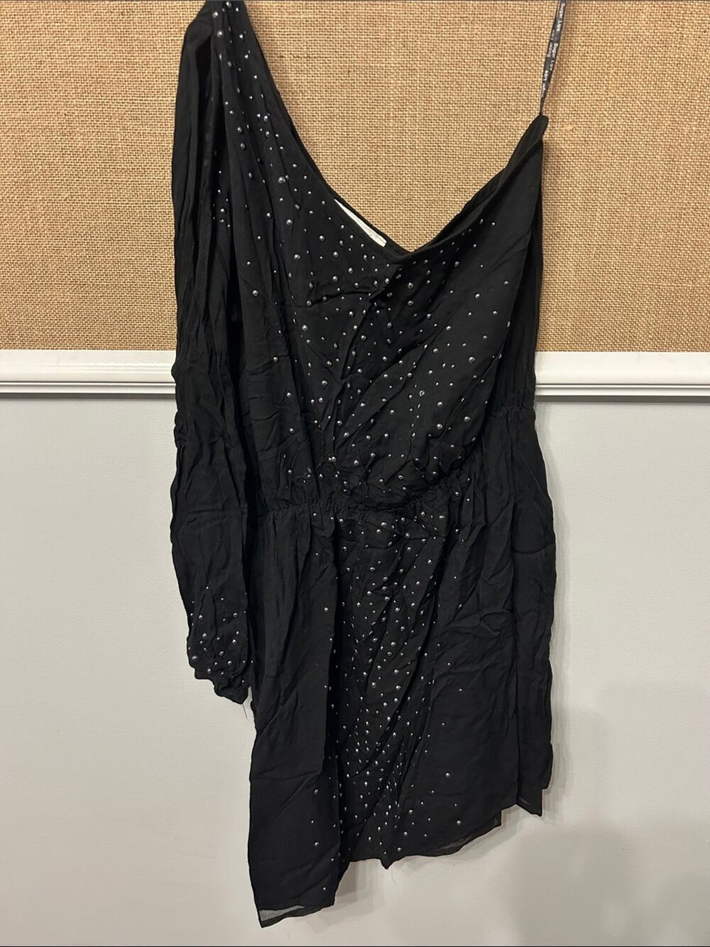Sugarlips Black One-Shoulder Dress with Silver Dot Embellishments